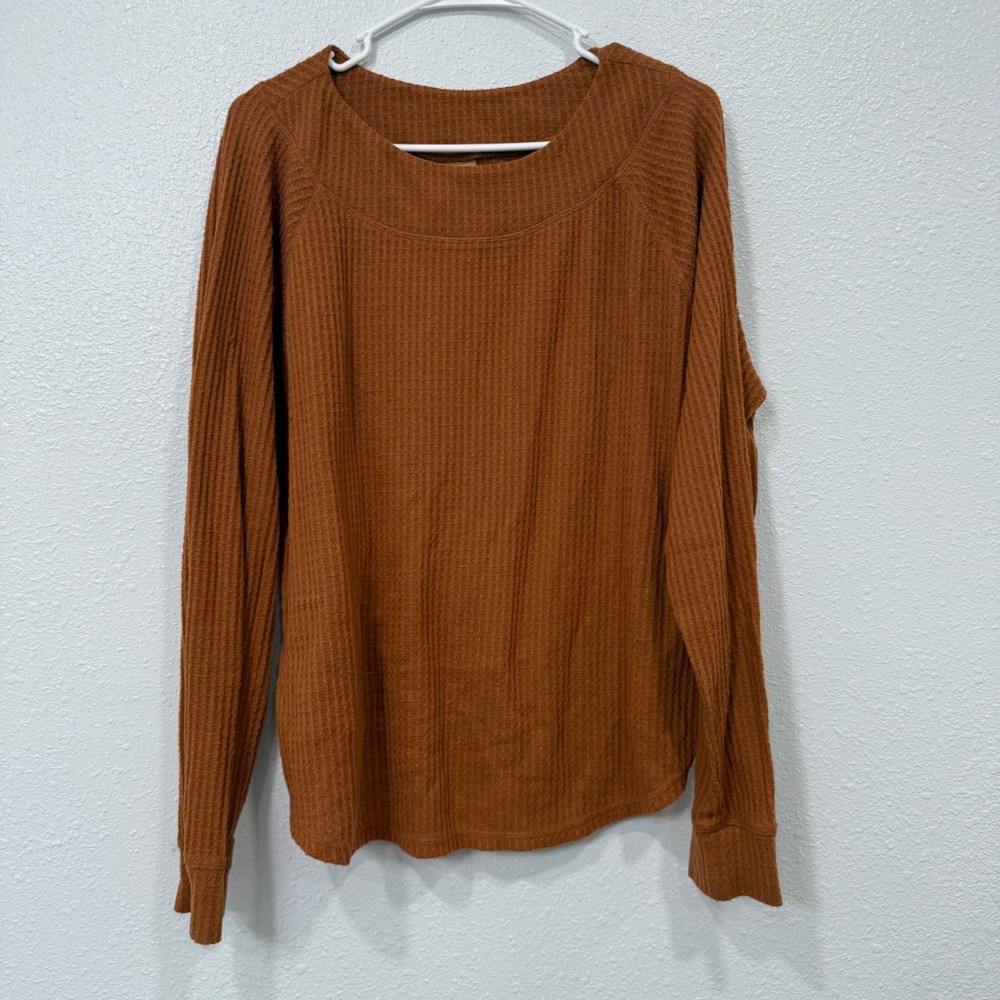 Wrangler Womens Burnt Orange Waffle Knit Thermal Long Sleeve Top XL 112321399